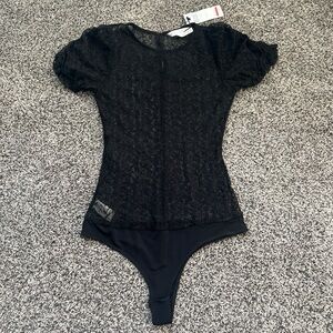 BCBGeneration Charcoal Lace Top